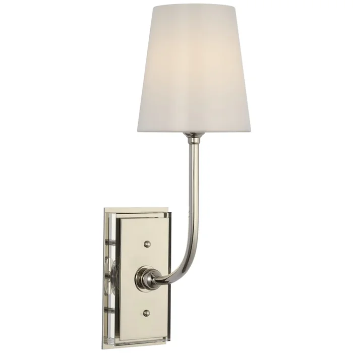 Thomas O’Brien Hulton 17″ Cordless Single Sconce in Polished Nickel with White Glass Shade Wall Light W5.5″ x H17″TOB 2189PN-WG-CL