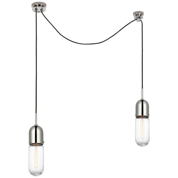 Thomas O’Brien Junio 2-Light Chandelier in Polished Nickel with Clear Glass Ceiling Light W5.5″ (Configurable)TOB 5645PN-CG-2
