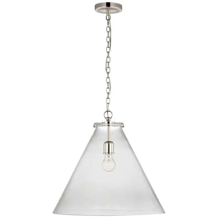 Thomas O’Brien Katie Large Conical Pendant in Polished Nickel with Clear Glass Ceiling Light W20″ x H18.25″TOB 5227PN/G6-CG