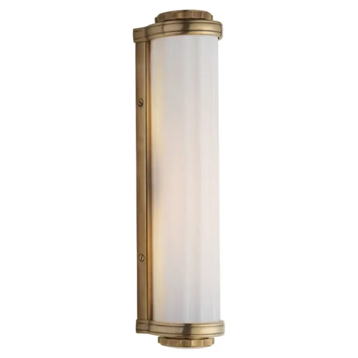 Thomas O’Brien Milton Road Bath Light in Hand-Rubbed Antique Brass with White Glass Wall Light W3.5″ x H14.5″TOB 2198HAB-WG