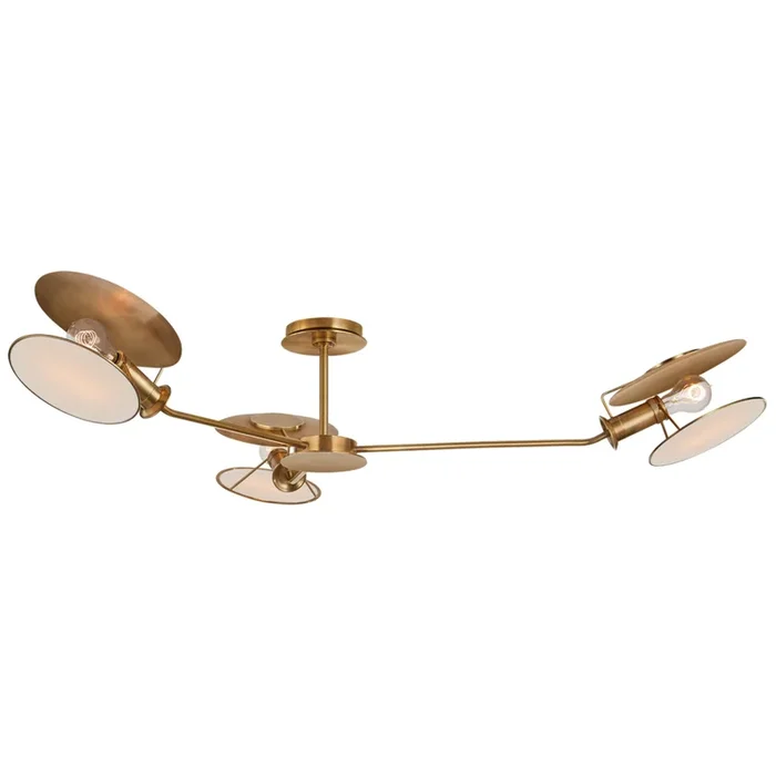 Thomas O’Brien Osiris Large Asymmetric Semi-Flush Mount in Hand-Rubbed Antique Brass with Linen Diffusers Ceiling Light W47″ x H9.5″TOB 4291HAB-L