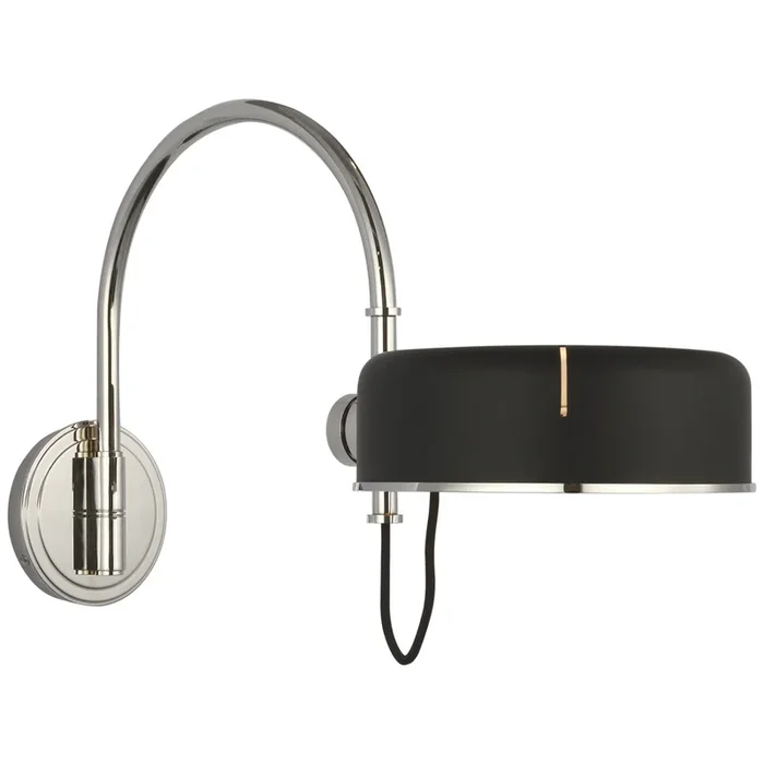 Thomas O’Brien Oso 13″ Articulating Arc Wall Light in Polished Nickel with Matte Black Shade W9″ x H13″TOB 2132PN-BLK