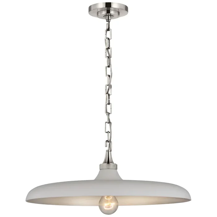 Thomas O’Brien Piatto Medium Pendant in Polished Nickel with Plaster White Shade Ceiling Light W18″ x H7″TOB 5115PN-PW