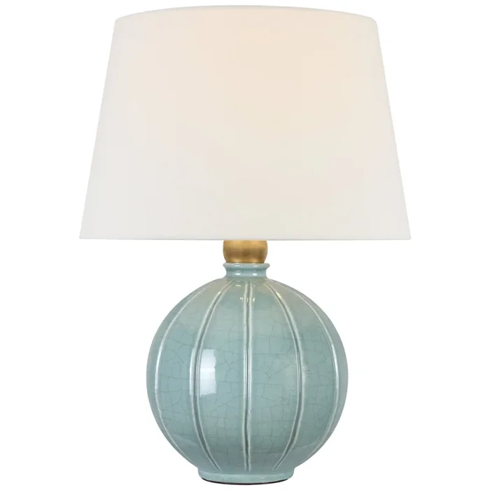 Thomas O’Brien Ponteil 17″ Table Lamp in Crackled Robin with Linen Shade W12″ x H16.5″TOB 3615CRN-L