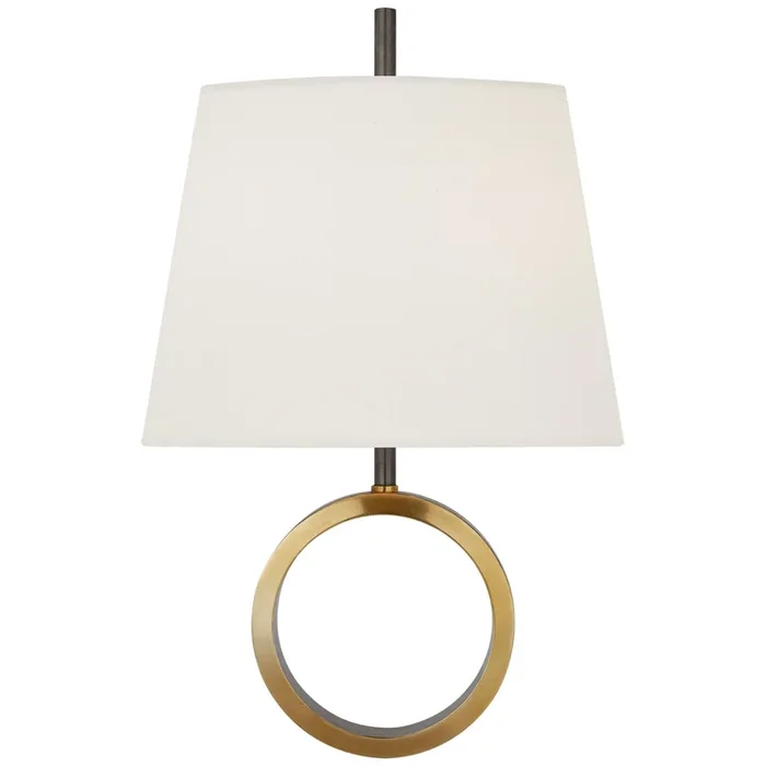 Thomas O’Brien Simone Small Sconce in Bronze and Hand-Rubbed Antique Brass with Linen Shade Wall Light W10.25″ x H17.5″TOB 2630BZ/HAB-L