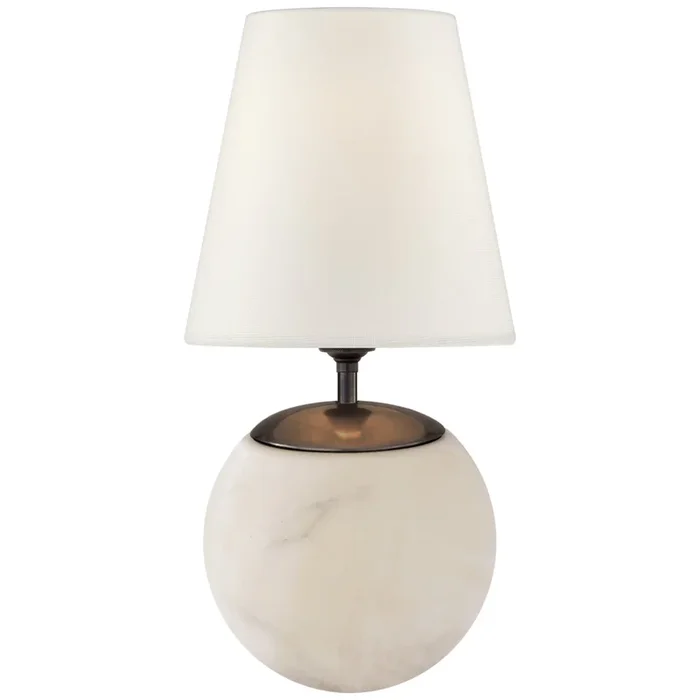 Thomas O’Brien Terri Large Round Table Lamp in Alabaster with Linen Shade W8″ x H15″TOB 3023ALB-L