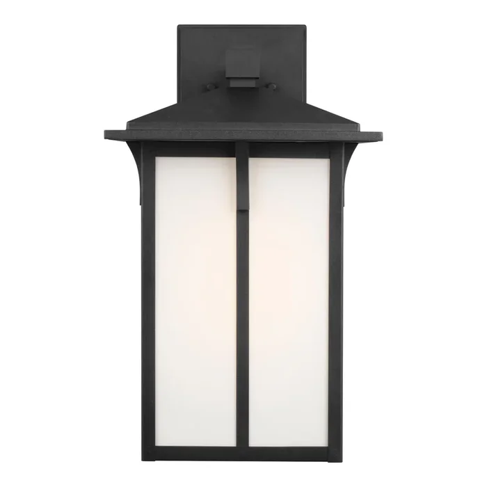 Tomek Large One Light Outdoor Wall Lantern Transitional Fixture 10.5″ Width 18″ Height Aluminum Rectangular Etched / White Inside Shade in Black8752701-12