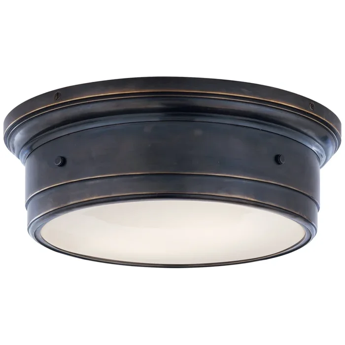Visual Comfort Siena Large Flush Mount in Bronze with White Glass Ceiling Light W14″ x H4.5″SS 4016BZ-WG