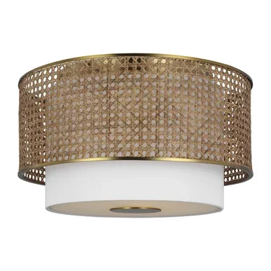 Visual Comfort Studio Sawyer Three Light Flush Mount in Blonde Rattan – KSF1043BBSBRTN