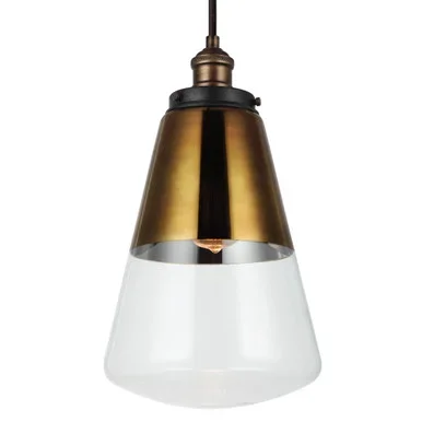 Visual Comfort Studio Waveform One Light Pendant in Painted Aged Brass / Dark Weathered Zinc – P1373PAGB/DWZ