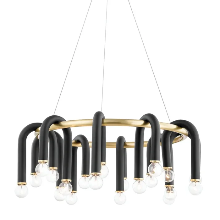 Whit 20-Light Chandelier in Aged Brass/Black 6L x 28.75W x 11HH382820-AGB/BK