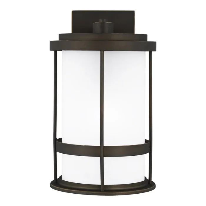 Wilburn Medium One Light Outdoor Wall Lantern Transitional Fixture Dark Sky 8″ Width 13.5″ Height Aluminum Round Satin Etched Shade in Antique Bronze8690901D-71