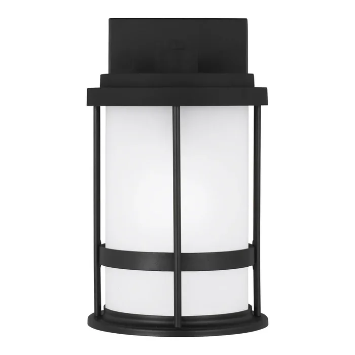 Wilburn Small One Light Outdoor Wall Lantern LED Transitional Fixture Dark Sky 6″ Width 10.25″ Height Aluminum Round Satin Etched Shade in Black8590901DEN3-12