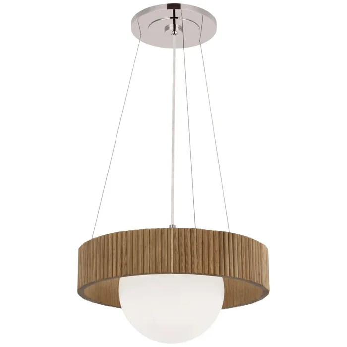 Windsor Smith Arena 18″ Ring and Globe Chandelier in Polished Nickel and Natural Oak with White Glass Ceiling Light W18″WS 5000PN/NO-WG