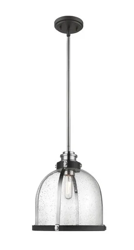Z-Lite Burren One Light Pendant in Matte Black + Chrome – 337P12MB+CH